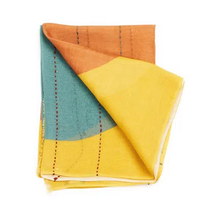 Variously Women's Cirq Sun Yellow Multicolor Modern Artisan Linen Silk Scarf - Yellow