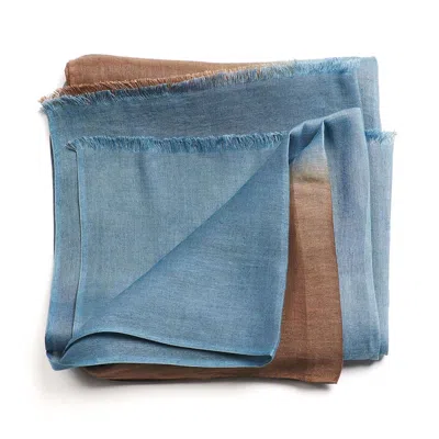 Variously Women's Mahogany Sky Brown Blue Ombre Linen Silk Handloom Scarf - Brown