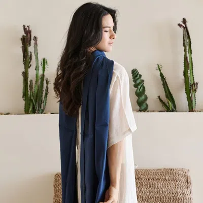 Variously Women's Midnight Navy Blue Hand Woven Linen Silk Blend Scarf
