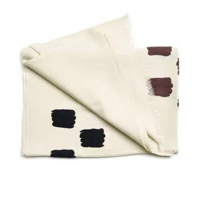 Variously Women's Off White Dahlia Hand Embroidered Hand Woven Modern Artisanal Scarf - White