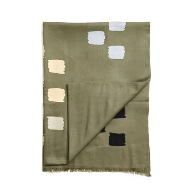 Variously Women's Sahara Olive Green Silk Merino Hand Woven Hand Embroidered Scarf - Green