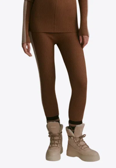 Varley Aiden High-rise Knit Leggings In Brown