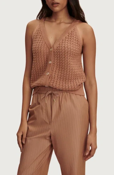 Varley Alessia Open Stitch Cotton Sweater Tank In Brown