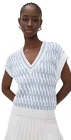 Varley Varlie Alfie Cable-knit Short-sleeve Top In White/celestial Blue