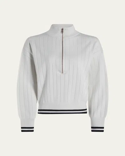 Varley Aliyah Half-zip Knit Pullover In White Blue Nights