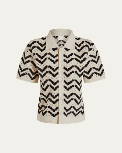 Varley Anais Crochet Polo Shirt In Brown