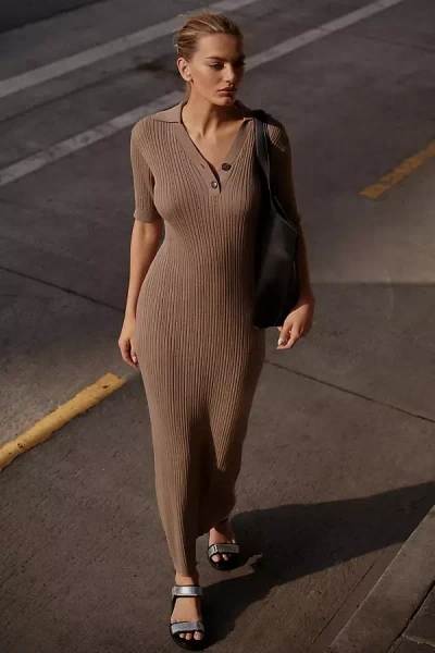 Varley Andrea Short-sleeve Knit Maxi Dress In Beige