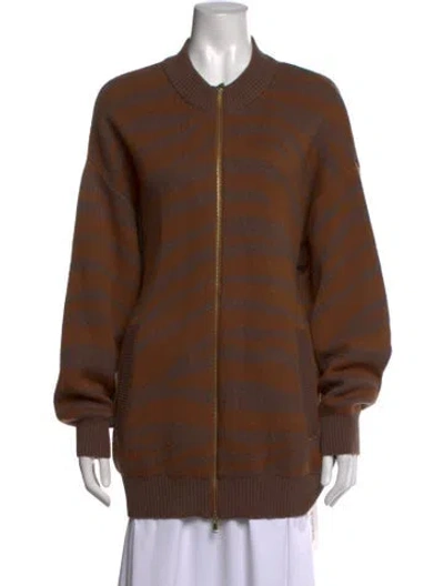 Pre-owned Varley Animal Print Open Front Sweater In Brown