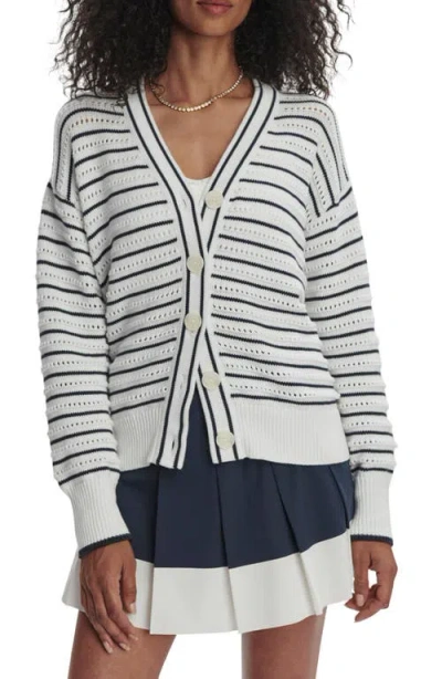 Varley Antonia Relaxed Cardigan In White Blue Nights