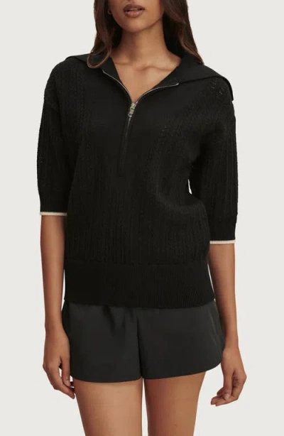 Varley Arney Half Zip Pointelle Knit Polo In Black