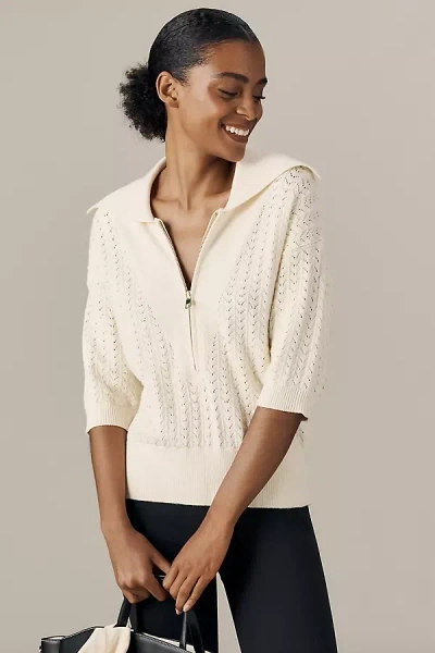 Varley Arney Half-zip Polo Sweater In White