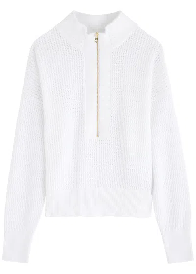 Varley Aurora Open-knit Half-zip Jumper In White