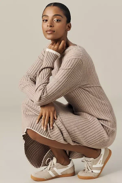 Varley Axel Long-sleeve Rib Knit Midi Dress In Neutral