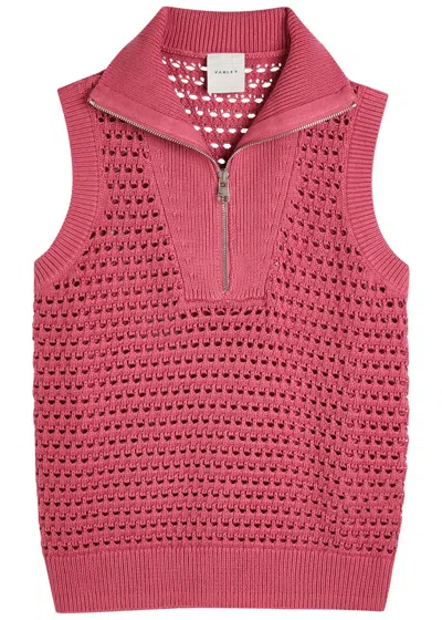 Varley Bains Half Zip Open-knit Tank In Pink
