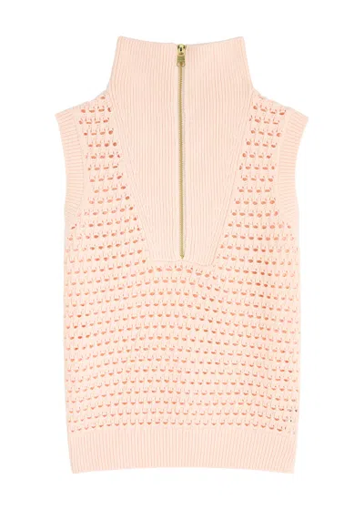 Varley Bains Open-knit Cotton Waistcoat In Light Pink