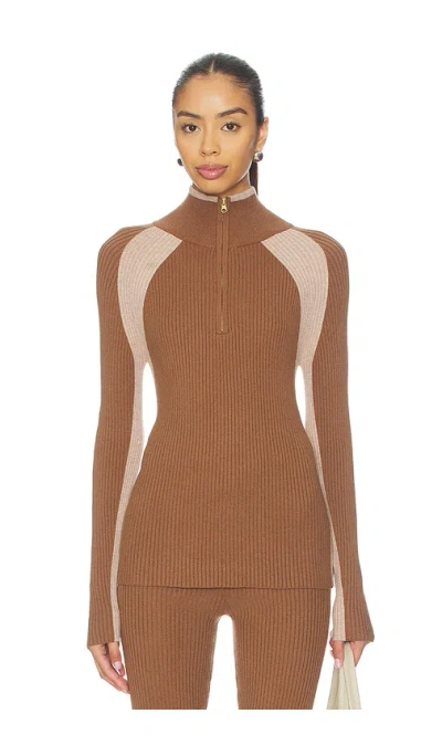 Varley Bellings Half Zip Knit Top In Brown