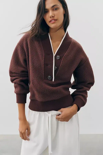 Varley Brenna Button-front Fleece Pullover In Red