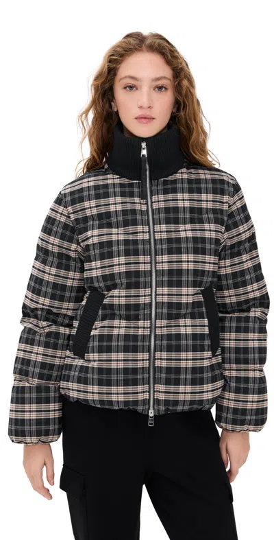 Varley Bryony Short Puffer Flannel Jacket Navy Check In Multi