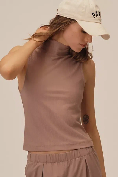 Varley Caley Fitted Rib Turtleneck Tank Top In Purple