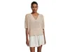 Varley Callie Knit Sweater Womens Beige Cotton Short Sleeve V-neck Buu677 In Neutral