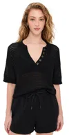 Varley Callie Sheer Knit Cotton Top In Black