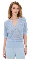 Varley Womens Cashmere Blue Callie Short-sleeves Cotton-knit Top In Cashmere Blue