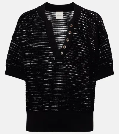 Varley Callie Open-knit Cotton Mesh Top In Black