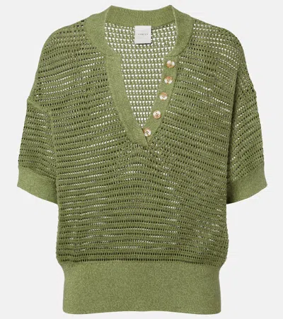 Varley Callie Sheer Knit Cotton Top In Green