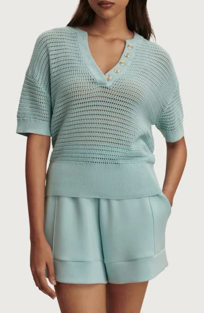 Varley Callie Sheer Knit Cotton Top In Blue