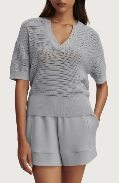 Varley Callie Sheer Knit Cotton Top In Gray