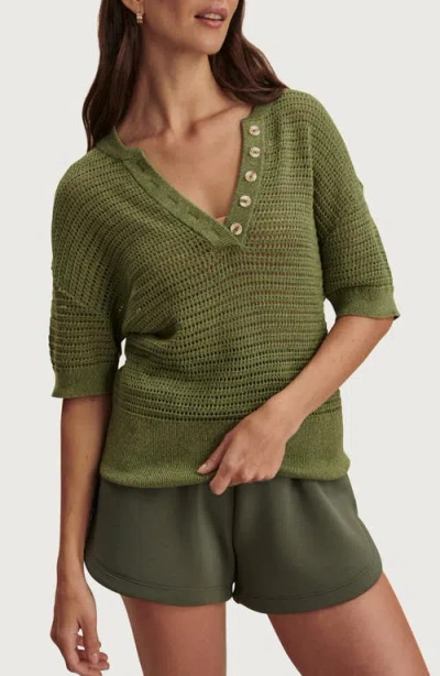 Varley Callie Sheer Knit Cotton Top In Green