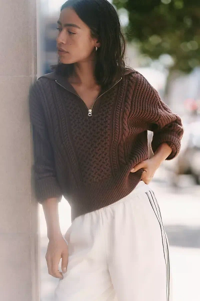 Varley Camello Long-sleeve Wool Blend Top In Brown