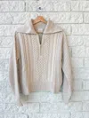 Varley Camello Relaxed Cable Half Zip In Parchment In Beige