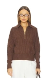 Varley Camello Relaxed Cable Half Zip Sweater In Brown