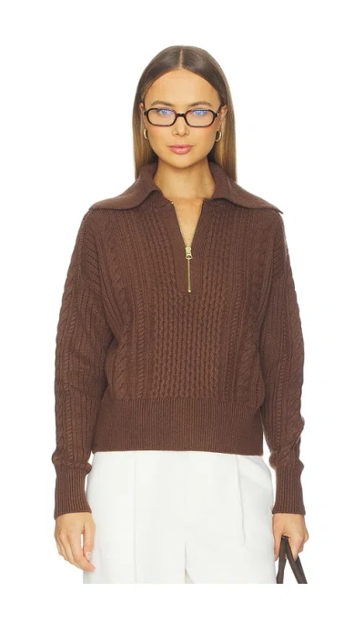 Varley Camello Relaxed Cable Half Zip Sweater In Brown