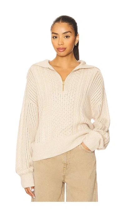 Varley Camello Relaxed Cable Half Zip Sweater In Neutral