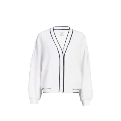 Varley Womens White Decker Contrast-piping Stretch-jersey Cardigan