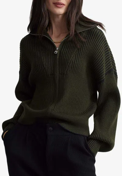 Varley Carmen Zip-up Ribbed Cardigan In Green