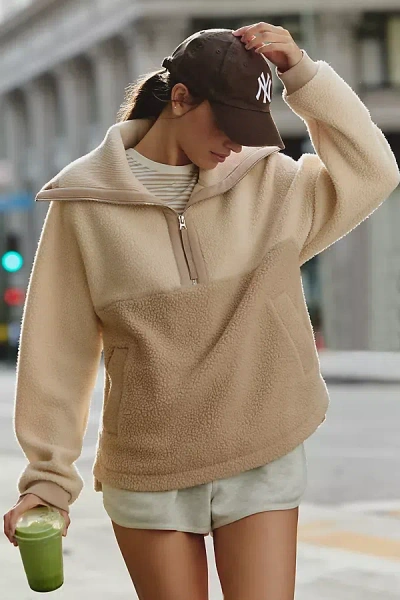 Varley Carmine Relaxed Half-zip Fleece Sweatshirt In Brown