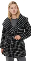 Varley Milla Belted Padded Checked Wool-blend Jacket In Black Mono Check