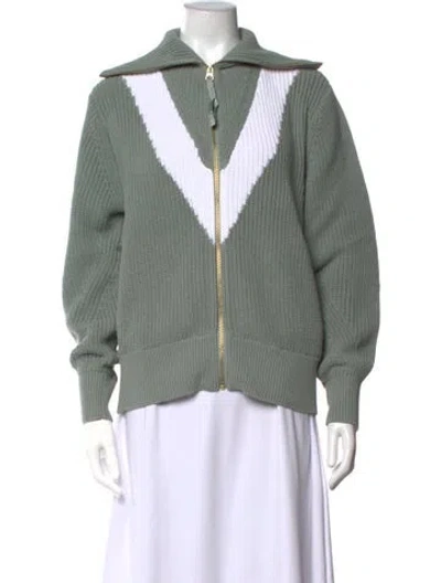 Pre-owned Varley Colorblock Pattern Open Front Sweater In Green