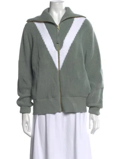 Pre-owned Varley Colorblock Pattern Open Front Sweater In Green