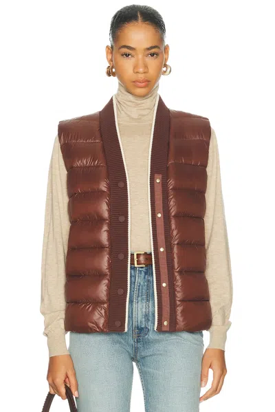 Varley Colwyn Short Boxy Gilet Puffer In Brown