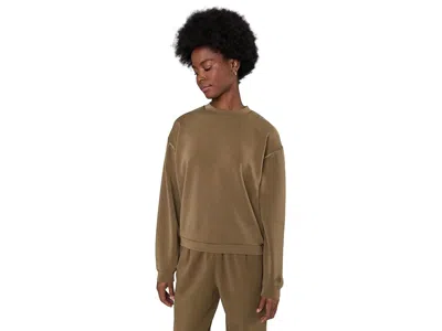 Varley Coralie Crew Neck Sweat Women's Sweatshirt Teak Olive: Md, Elastane/modal/polyester In Brown