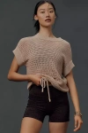Varley Corvallis Short-sleeve Knit Top In Beige