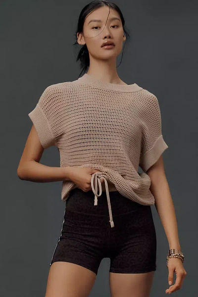 Varley Corvallis Short-sleeve Knit Top In Beige