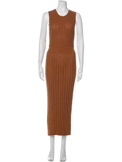 Pre-owned Varley Crew Neck Long Dress In Brown