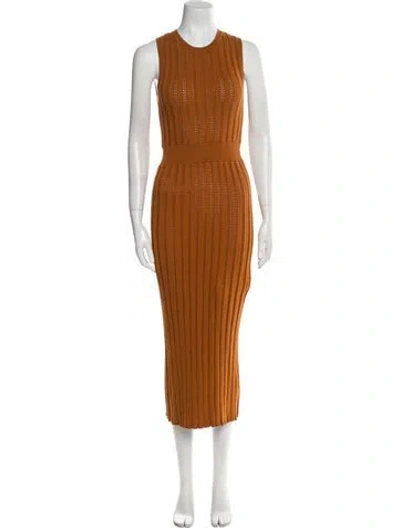 Pre-owned Varley Crew Neck Midi Length Dress In Brown