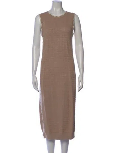 Pre-owned Varley Crew Neck Midi Length Dress In Neutral