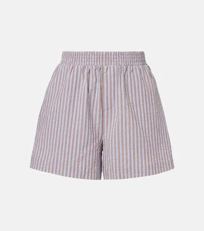 Varley Darina Seersucker Striped Cotton Shorts In Blue